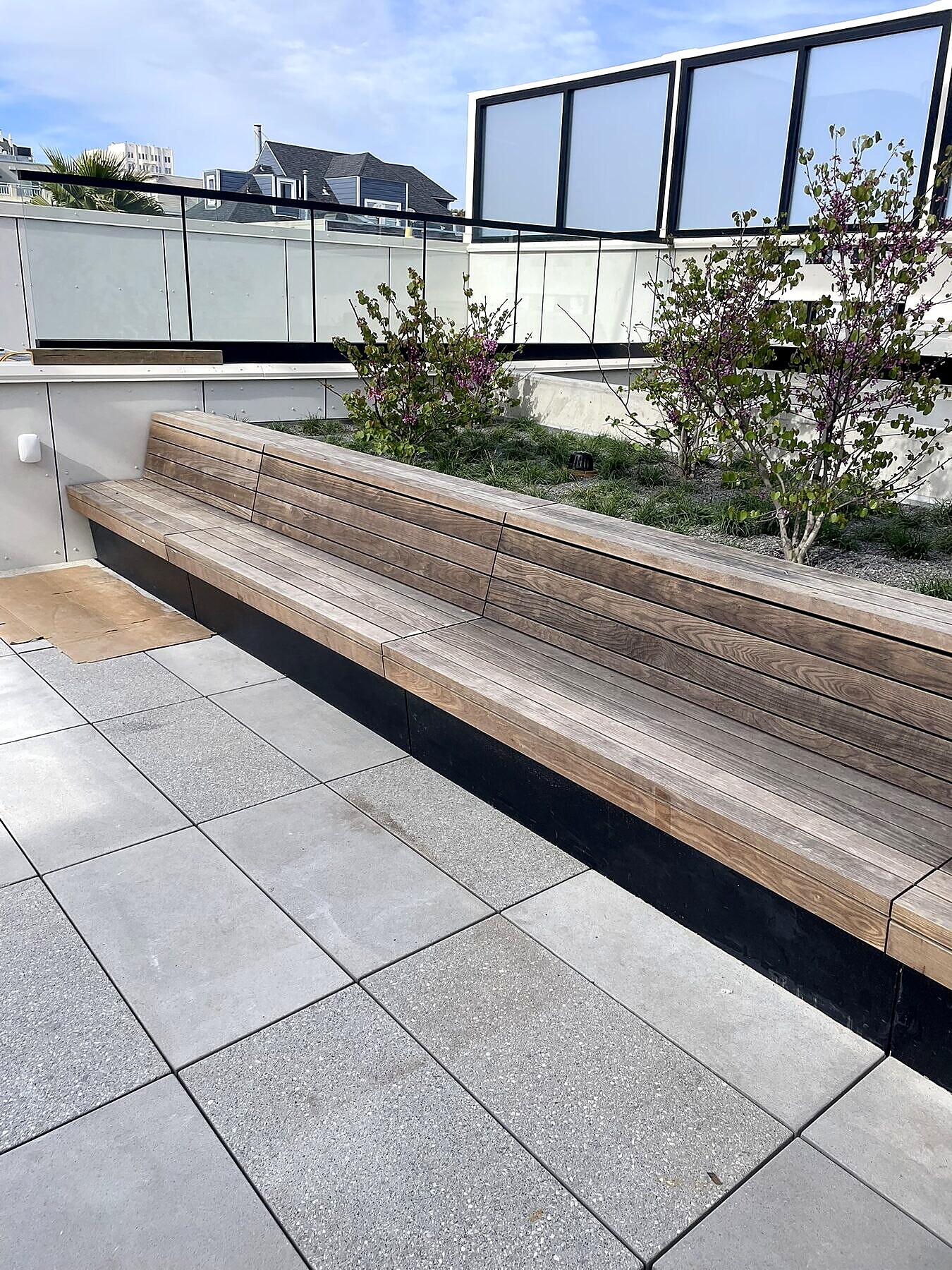 Thermory thermally-modified wood bench, rooftop installation
