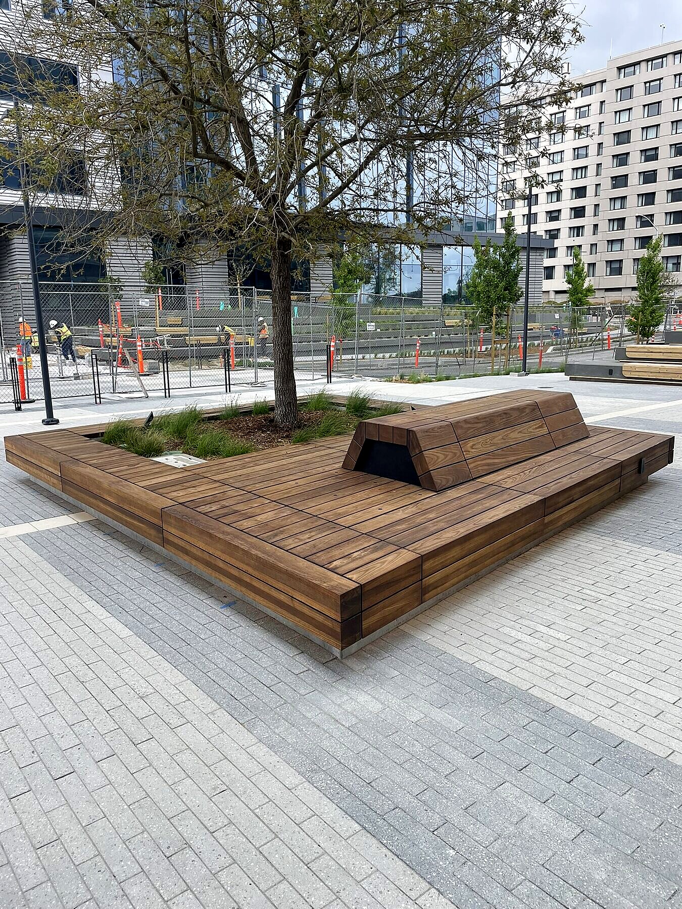 Thermory wood bench with stainless steel frame